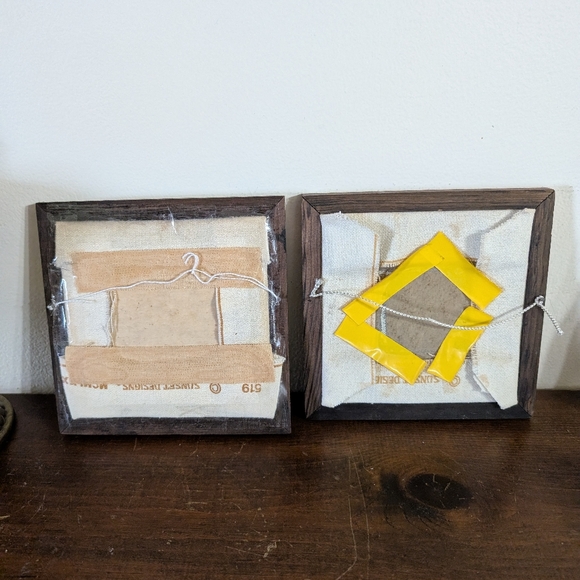 Vintage Crewel Pair Embroidered Woodland Animal Wall Art Set Rabbit Mouse - Picture 4 of 6